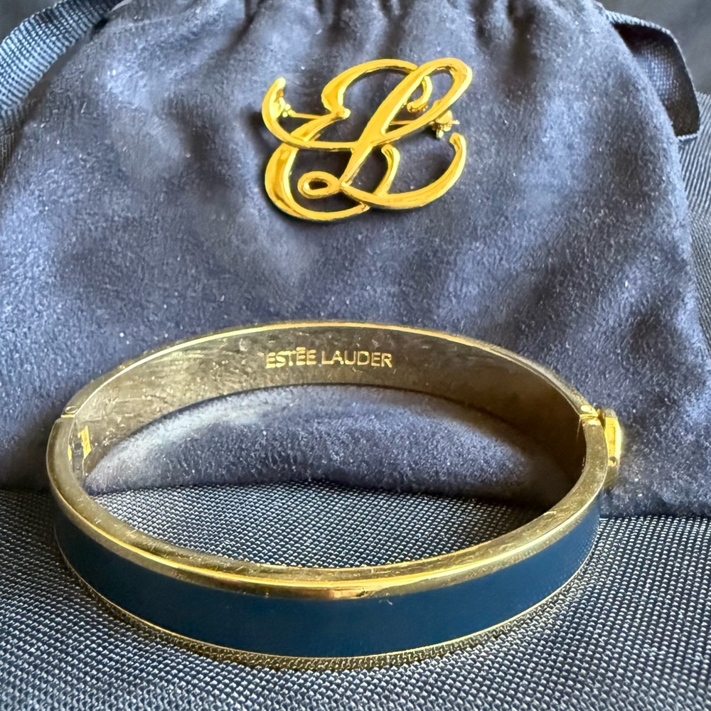 Estee Lauder Gold and Blue Hinged Bangle Bracelet Rare & Exclusive